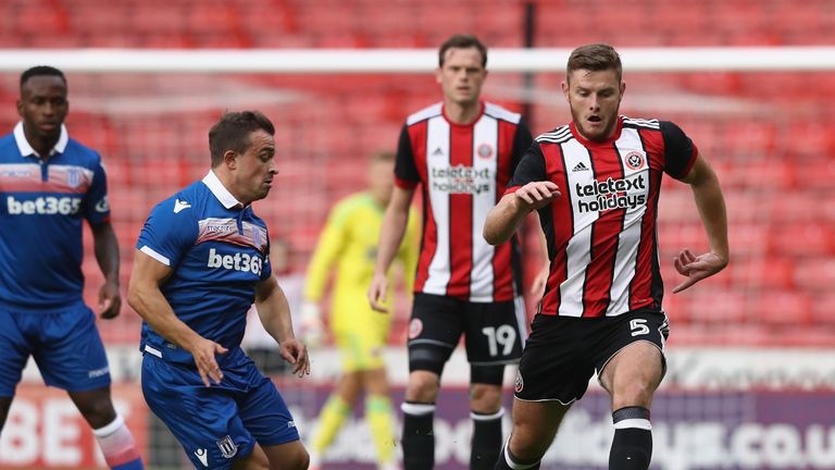 SHEFFIELD, ENGLAND - JULY 25:  Jack O'Connell of Sheffield United moves away with the ball during the pre season friendly match between Sheffield United an