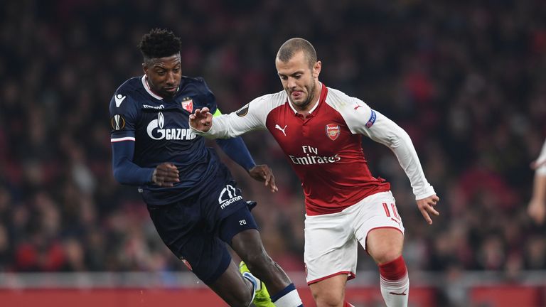 during the UEFA Europa League group H match between Arsenal FC and Crvena Zvezda at Emirates Stadium on November 2, 2017 in London, United Kingdom.