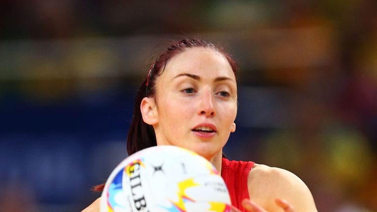 SYDNEY, AUSTRALIA - AUGUST 16:  Jade Clarke of England passes the ball during the 2015 Netball World Cup Bronze Medal match between England and Jamaica at 
