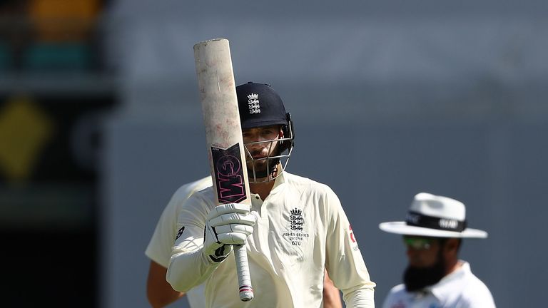 BRISBANE, AUSTRALIA - NOVEMBER 23: James Vince of England celebrates after reaching his half century  during day one of the First Test Match of the 2017/18