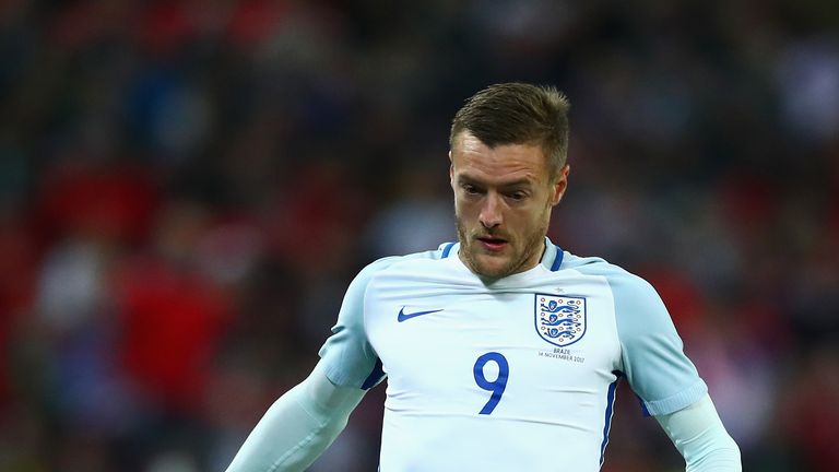 LONDON, ENGLAND - NOVEMBER 14: Jamie Vardy of England in action during the international friendly match between England and Brazil at Wembley Stadium on No