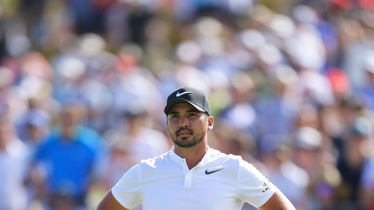 Jason Day of Australia looks on on the 18th hole during day four of the 2017 Australian Golf Open at The Australian 