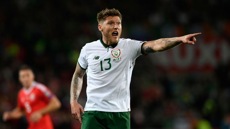CARDIFF, WALES - OCTOBER 09, 2017:  Ireland player Jeff Hendrick reacts during the FIFA 2018 World Cup Qualifier between Wales and Republic of Ireland.