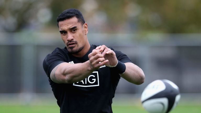Jerome Kaino passes the ball during the New Zealand All Blacks training session held at the Lensbury on October 31, 2017 in London