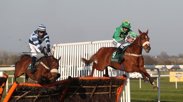 John Constable ridden by Conor Ring (left) falls behind Chesterfield