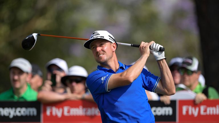 Jonas Blixt of Sweden plays his tee shot on the 18th hole during day four of the 2017 Australian Golf Open