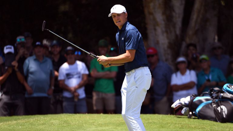 Jordan Spieth of the US reacts after missing a putt during the final round of the Australian Open played at The Australian Golf Club 