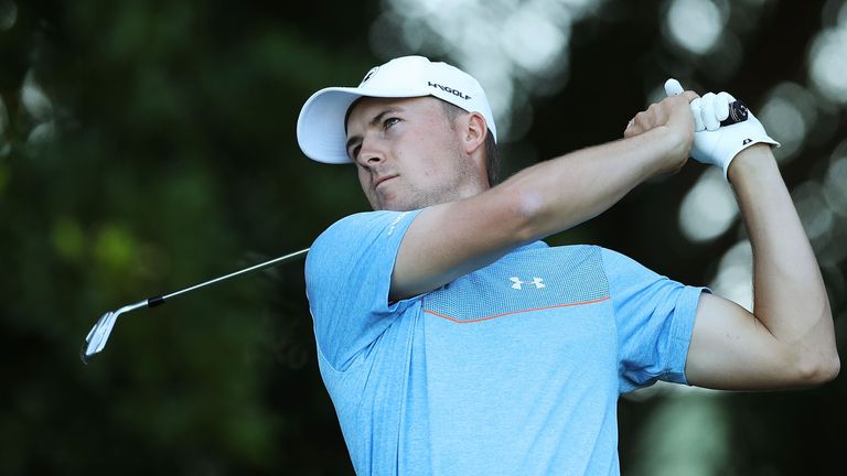 Jordan Spieth of the United States plays his tee shot on the 16th hole during day two of the 2017 Australian Golf Open 