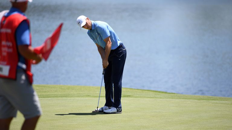 Jordan Spieth of the US sinks a putt during the second round of the Australian Open at the Australian Golf Club course in Sydney on November 24, 2017. / AF