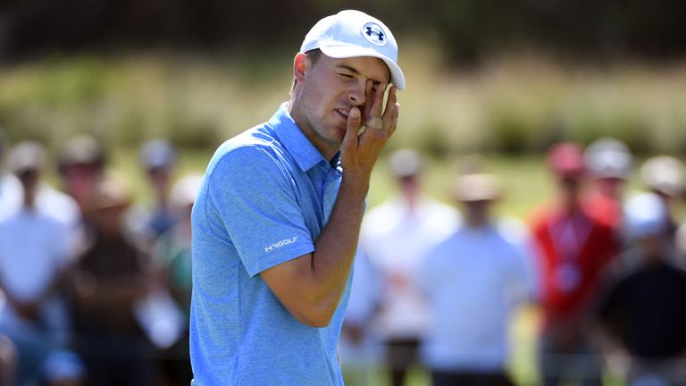 Jordan Spieth of the US reacts after missing a putt during the second round of the Australian Open at the Australian Golf Club course in Sydney on November