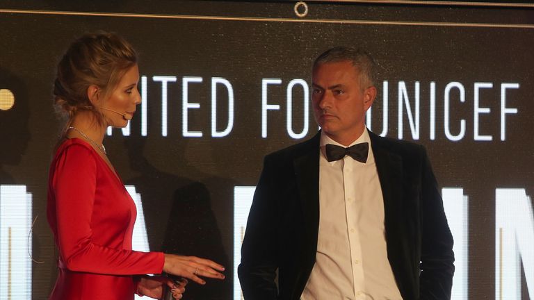 Jose Mourinho with host Rachel Riley at the 2017 United for Unicef gala dinner