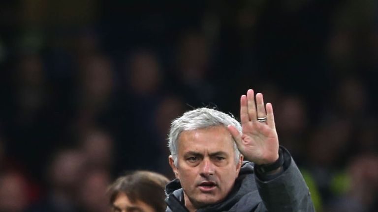 Jose Mourinho during the Premier League match between Chelsea and Manchester United at Stamford Bridge on November 5, 2017 in London, England.