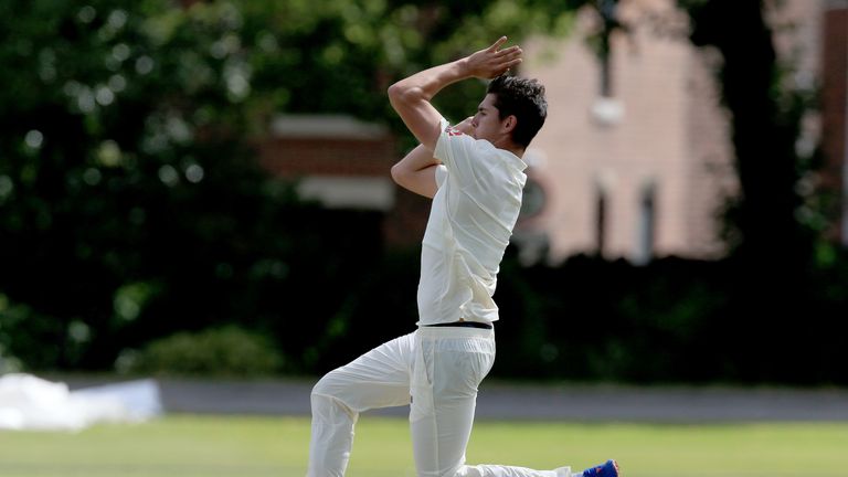 CHESTERFIELD, ENGLAND - JULY 23:  Josh Tongue of England bowls during the England U19 v India U19 match at Queen's Park Cricket Club on July 23, 2017 in Ch