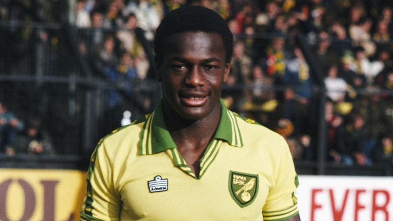 Norwich City striker Justin Fashanu poses before kick off at a game at Carrow Road, circa 1981