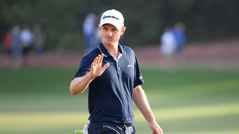 DUBAI, UNITED ARAB EMIRATES - NOVEMBER 19:  Justin Rose of England acknowledges the crowd on the 18th hole during the final round of the DP World Tour Cham