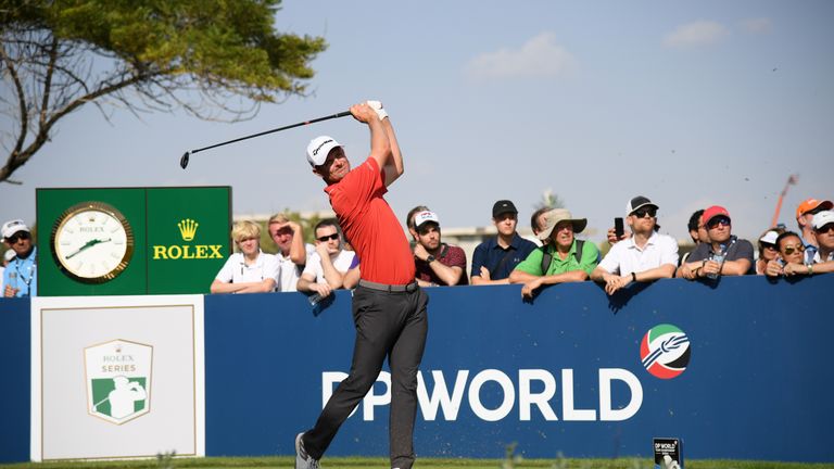 DUBAI, UNITED ARAB EMIRATES - NOVEMBER 18:  Justin Rose of England tees off on the 11th  hole during the third round of the DP World Tour Championship at J