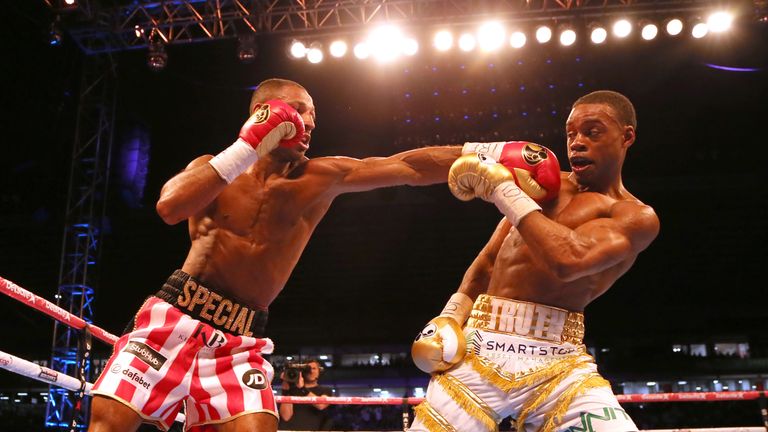 Kell Brook (left) in action against Errol Spence Jr during their IBF Welterweight World Championship at Bramall Lane, Sheffield.