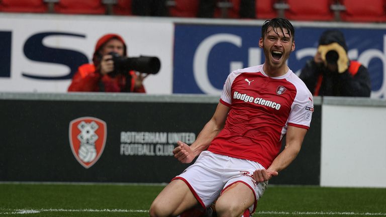 ROTHERHAM, ENGLAND - SEPTEMBER 30:  Kieffer Moore of Rotherham United celebrates after scoring his sides goal during the Sky Bet League One match between R