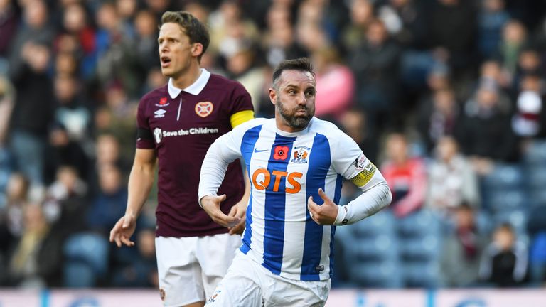 05/11/17 LADBROKES PREMIERSHIP.. HEARTS v KILMARNOCK.. BT MURRAYFIELD - EDINBURGH.. Kilmarnock's Kris Boyd celebrates his goal to make it 1-0.