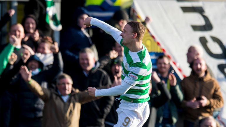 Celtic's Leigh Griffiths celebrates his decisive intervention with the travelling support 