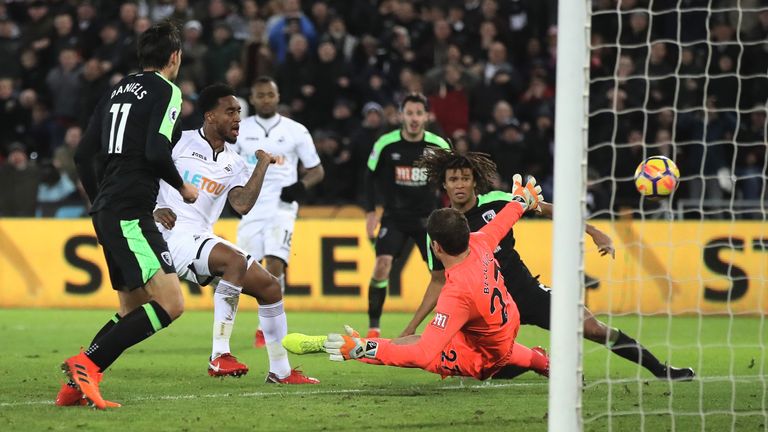SWANSEA, WALES - NOVEMBER 25:  Leroy Fer of Swansea City shoots during the Premier League match between Swansea City and AFC Bournemouth at Liberty Stadium