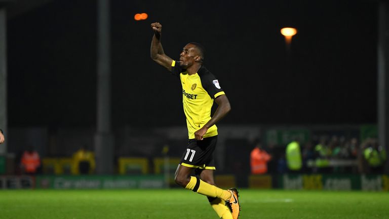 BURTON-UPON-TRENT, ENGLAND - OCTOBER 31:  Lloyd Dyer of Burton celebrates scoring their second goal during the Sky Bet Championship match between Burton Al