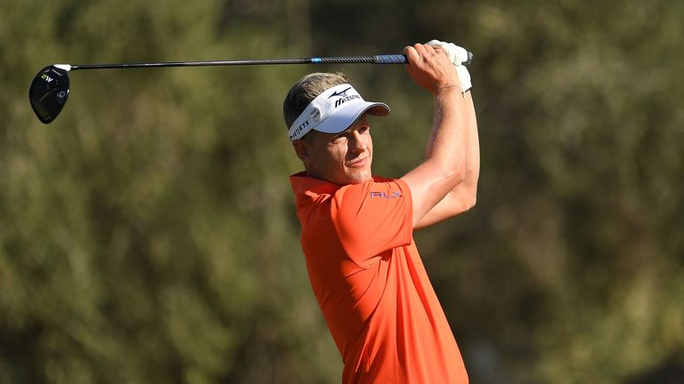 Luke Donald of England hits his tee shot on the 16th hole during the first round of the Shriners Hospitals For Children Open 