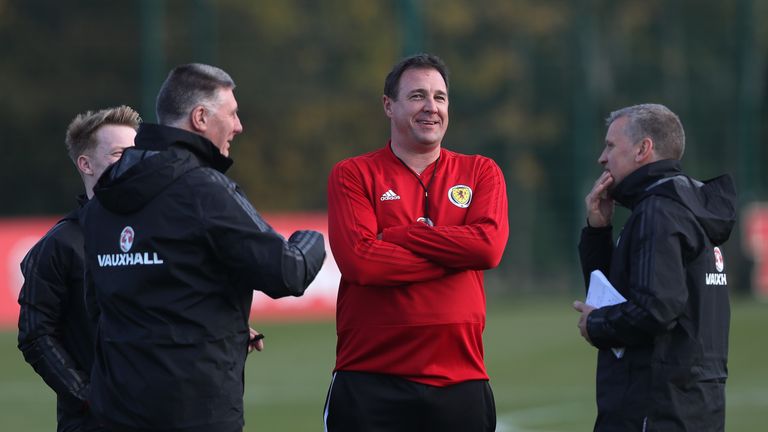 EDINBURGH, SCOTLAND - NOVEMBER 06: Scotland's interim manager Malky MacKay is seen during a training session at Orium sporting centre of excellence on Nove