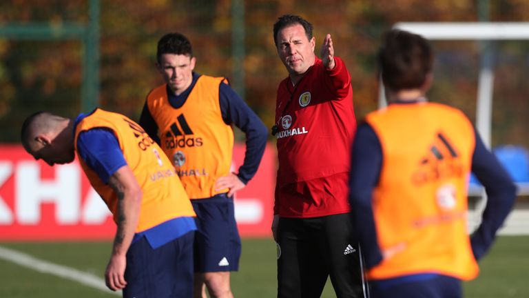 EDINBURGH, SCOTLAND - NOVEMBER 06: Scotland's interim manager Malky MacKay is seen during a training session at Orium sporting centre of excellence on Nove