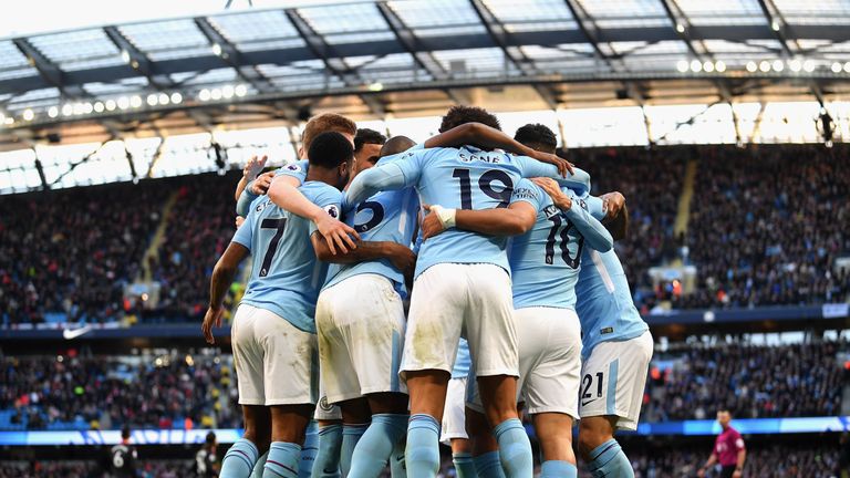 Sergio Aguero celebrates after putting City 2-0 up from the penalty spot