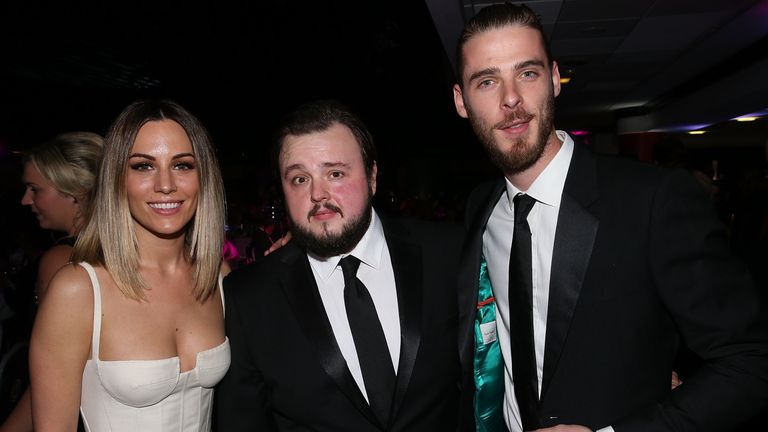David De Gea and his partner Edurne García Almagro with Game of Thrones actor John Bradley West