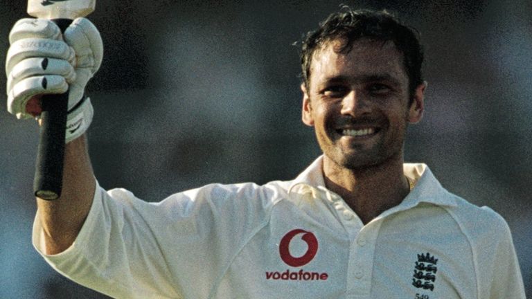 23 - 27 Aug 2001:  Mark Ramprakash of England celebrates his century during the Fifth Ashes Test match against Australia played at The Oval in London. Aust
