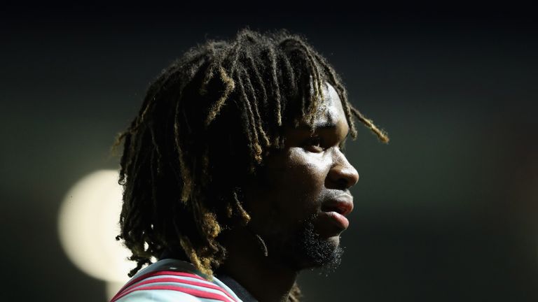LONDON, ENGLAND - OCTOBER 06: Marland Yarde of Harlequins looks on during the Aviva Premiership match between Harlequins and Sale Sharks Sharks at Twickenh