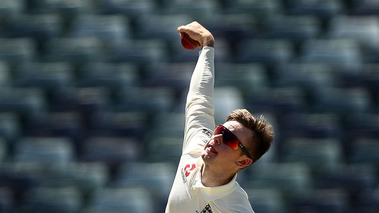 Mason Crane of England bowls during day two of the Ashes series Tour Match between Western Australia XI and England at WACA