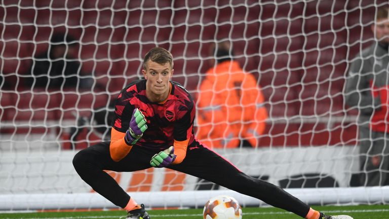 during the UEFA Europa League group H match between Arsenal FC and Crvena Zvezda at Emirates Stadium on November 2, 2017 in London, United Kingdom.