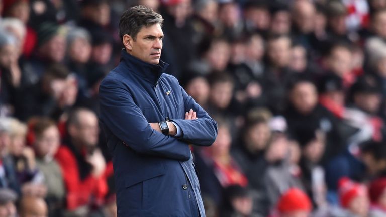 Mauricio Pellegrino watches from the touchline during the Premier League match between Southampton and Everton at St Mary's on November 26, 2017. 