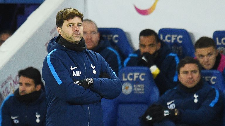 Mauricio Pochettino looks on during the 2-1 defeat to Leicester City