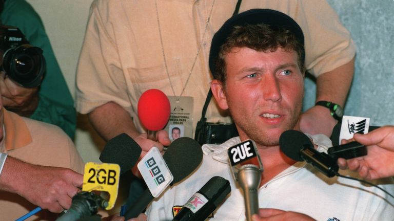 05 JAN 1995:   ENGLAND CAPTAIN MIKE ATHERTON FACES THE PRESS  AFTER THE FINAL DAY OF THE THIRD TEST AGAINST AUSTRALIA IN SYDNEY