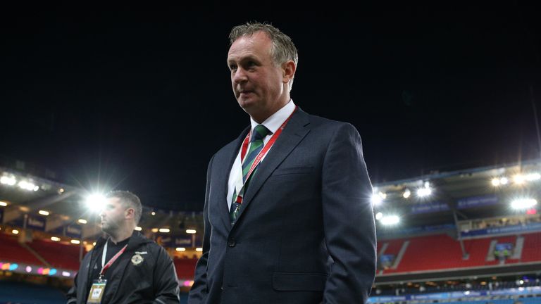 OSLO, NORWAY - OCTOBER 08: The manager of Northern Ireland Michael O'Neill inspects the pitch before the FIFA 2018 World Cup Qualifier between Norway and N