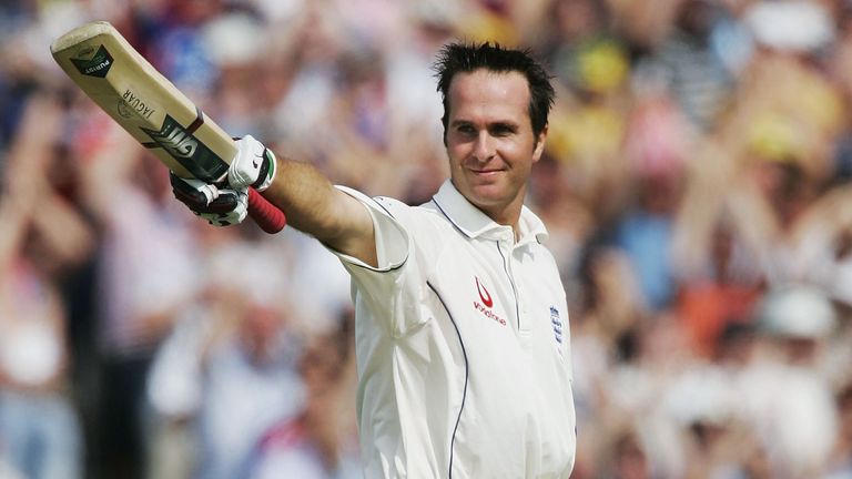 Michael Vaughan of England celebrates his century during day one of the Third npower Ashes Test