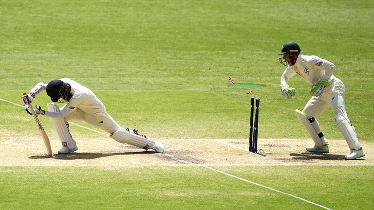 Moeen Ali of England is stumped by Tim Paine of Australia during day four of the First Test Match of the 2017/18 Ashes