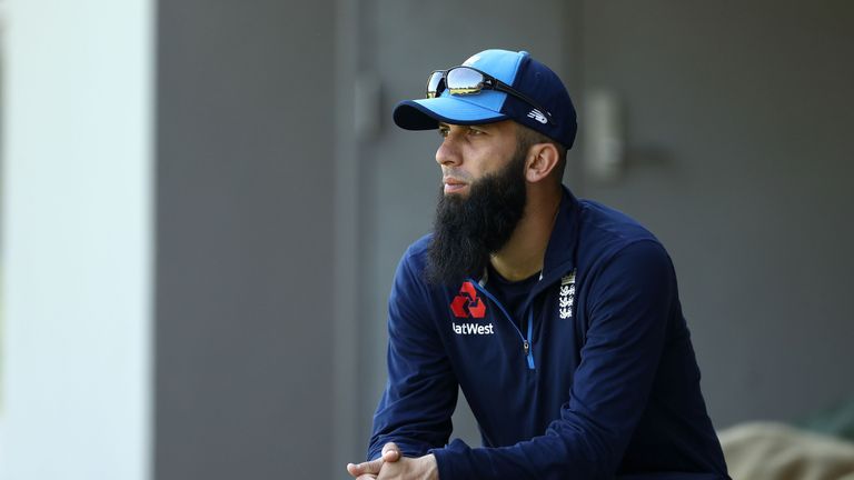 PERTH, AUSTRALIA - NOVEMBER 02:  Moeen Ali of England looks on during an England nets session at Richardson Park on November 2, 2017 in Perth, Australia.  