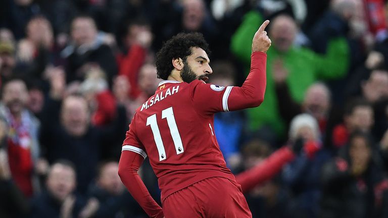 Mohamed Salah celebrates his first goal against Southampton 