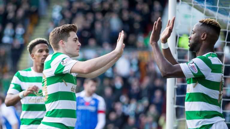 Celtic Moussa Dembele celebrates scoring his side's second goal of the game 