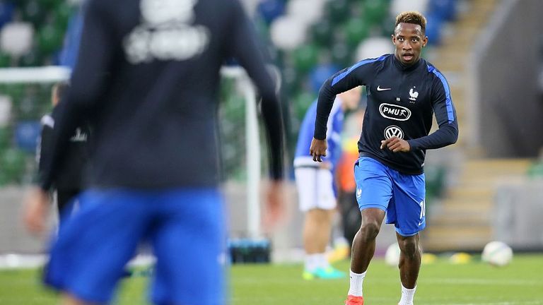 France's forward Moussa Dembele warms up ahead of the Under-21 2017 European Championship qualifier between Northern Ireland and France on Oct 11, 2016