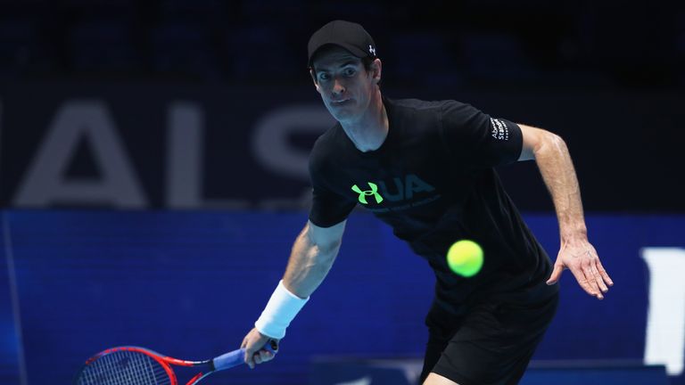 LONDON, ENGLAND - NOVEMBER 11:  Andy Murray of Great Britain in action during a training session prior to the Nitto ATP World Tour Finals at O2 Arena on  N