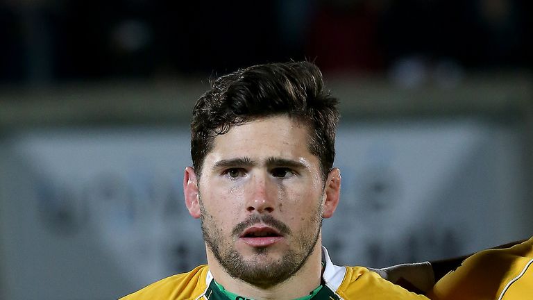 BORDEAUX, FRANCE - NOVEMBER 24:  Nathan Charles looks on during the Australian anthem before the Test match between Barbarians and Australia on November 24