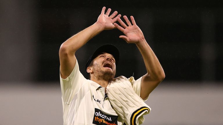 PERTH, AUSTRALIA - OCTOBER 27:  Nathan Coulter-Nile of Western Australia  jokes around after rain halts play during day two of the Sheffield Shield match b