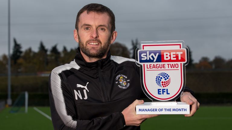 Nathan Jones of Luton Town wins the Sky Bet League Two Manager of the Month award