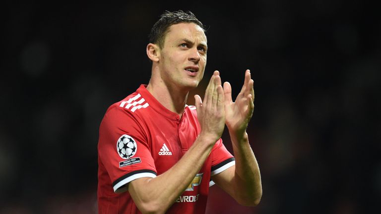 Manchester United's Serbian midfielder Nemanja Matic applauds supporters after the UEFA Champions League Group A football match between Manchester United a